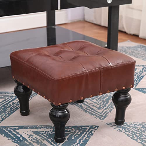 Generisch Quadratischer Ottomane aus Ölwachshaut für Wohnzimmer, Vintage-Fußhocker, Sofa-Fußstütze mit abnehmbaren Beinen, tragbarer Kleiner Fußhocker für Schlafzimmer-D-13,4 * 13,4 * 11 Zol