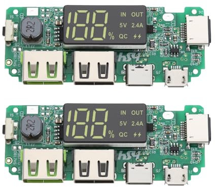 YINETTECH 2Pcs 18650 Lithium Battery Charger 5V 2.4A Dual USB Circuit Board Digital LCD Display Module with Overcharge Overdischarge Short Circuit Protection