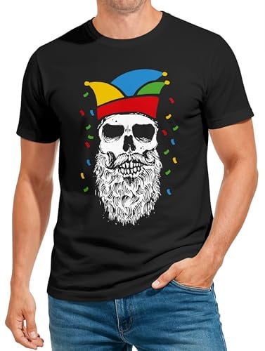 MoonWorks® Herren T-Shirt Fasching Karneval Totenkopf mit Narrenkappe Kostüm-Ersatz Last Minute Verkleidung Faschingskostüme Männer