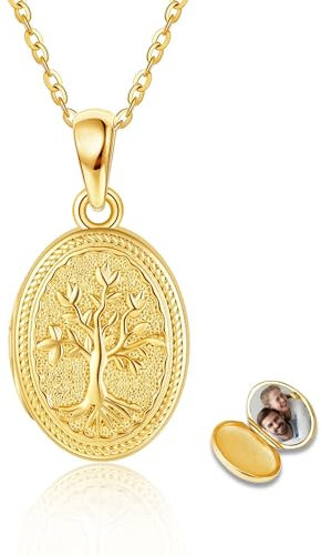 YAFEINI Tree of Life Locket Necklace 925 Sterling Silver Plated Gold Locket Necklace Family Tree of Life Locket Necklace that Holds Pictures for Women Jewellery (gold)