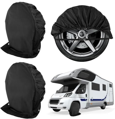 2 Stück Radabdeckung Wohnwagen Radschutzhülle Reifenabdeckung Reifentasche Wasserdicht Schutzbezug für Wohnmobil Caravan Anhänger Schwarz 72.5 x 72.5cm