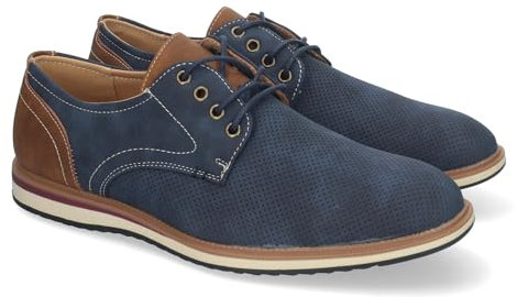 shoes&blues.es 82684 Zapatos Hombre Elegantes con Detalles en Contraste, Suela Antideslizante, Puntera Redondeada y Cierre de Cordones Ideal para Eventos. Azul Talla 42