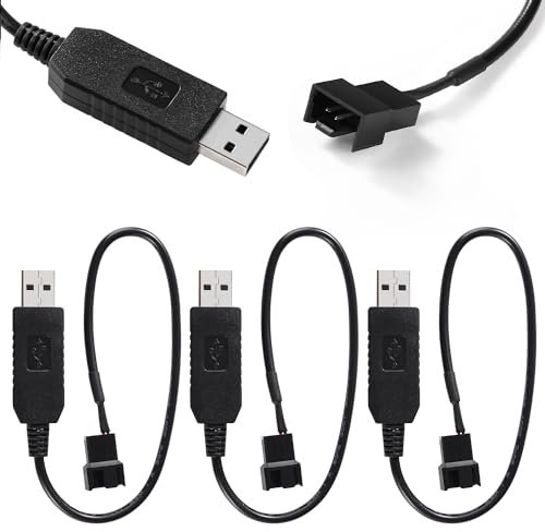KUOQIY 3 PCS 32cm Full Speed 12V Voltage Step-Up USB to 3 Pin and 4 Pin PC Fan Sleeved Power Adapter Cable, USB to 3Pin / 4Pin PC Fan Cable