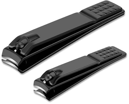 Dinghaole Nail Clippers Set 2 Piece, Sharp Sturdy Stainless Steel Flat Cut Nail Clippers with Nail File for Fingernails and Toenails (Black)
