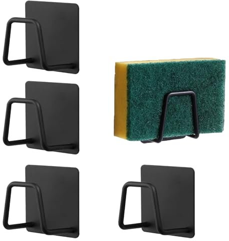 4 Pièces Porte Eponge Evier Cuisine,Porte-Éponge Autocollant en Acier Inoxydable,Porte Eponge Evier Auto Adhesif,Support Eponge Evier Cuisine,Range eponge evier pour Le Rangement de Cuisine et Salle