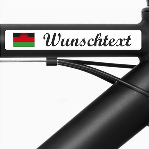 INDIGOS UG - Fahrrad Aufkleber Rahmen Malawi - glatt - Fahrradaufkleber Fahne Sticker selbst gestalten - 13 Flaggen mit Wunschtext personalisiert - Namensaufkleber Erwachsene - Sport, Rennen