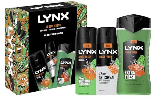 Lynx Jungle Fresh Trifecta 3 piece Gift Set with Deodorant Body Spray, Body Wash & Antiperspirant