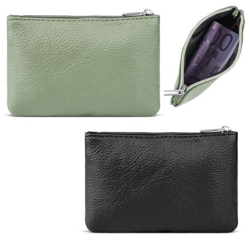 2 Stück Kleines Portemonnaie für Damen, Leder Mini Geldbörse, Klein Portemonnaie Coin Purse Münzgeldbörse Mini Geldbeutel, Münzbeutel Schlüsseletui Woman (Schwarz + Grün)
