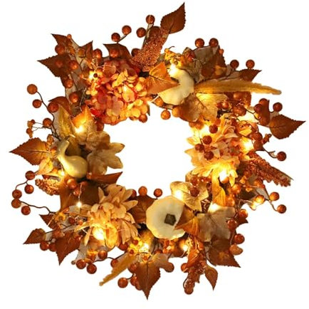 Ring Adventskranz Weißer Kürbis Ahornblatt Hortensien Kranz Wandbehang Simulation Blume PVC Halloween Kranz Fronttür Dekoration Anhänger (B, 45cm)