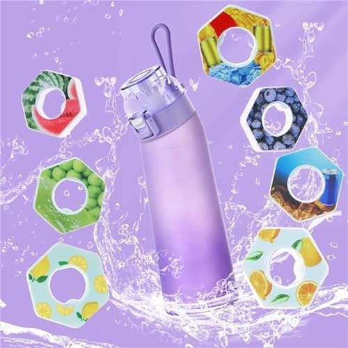 Trinkflasche mit Geschmack, 700ML Luft Wasserflasche mit 7 Pods, Air Bottle, Up Flasche mit Geschmack, Trinkflasche Geschmack, Water Bottle with Flavor, Wasserflasche mit Geschmack, Lila