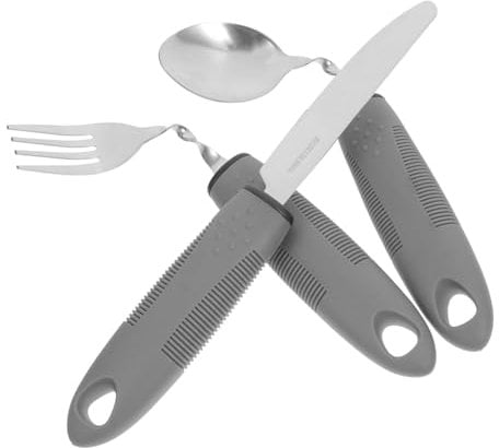 OUNONA 1 Satz adaptive Gabeln angepasstes Besteck biegsame Utensilien Senioren Besteck Zitterfreies Besteck Löffel mit gebogenem Griff eines alten Mannes tragbares Gerät Grey