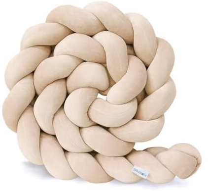 RZYW Bettschlange Baby, Bettschlange Geflochten, Baby SeitenschläFerkissen, Kantenschutz Bettumrandung Knotenkissen, Nestchenschlange Babybett, Zierkissen Stillkissen,Beige,3m