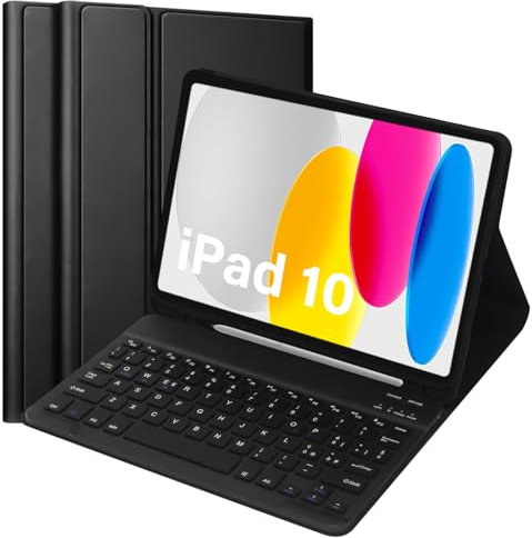 KTOITION Custodia Tastiera per iPad A16 11/10 Generazione,Cover iPad A16 11/10 Generazione con Bluetooth Tastiera (11/10.9 Pollici, 2025/2022), Italiano QWERTY,con Portapenna, Nero