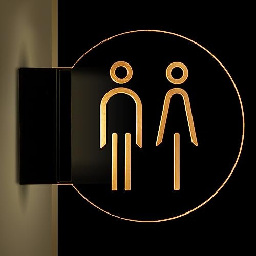 Panneau de porte de toilettes à LED, panneaux de toilettes for hommes et femmes, panneau lumineux double face à montage mural, panneaux de salle de bains ronds de 8 pouces for le bureau, la maison(C)