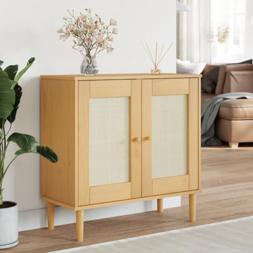 Xichuzi Sideboard SENJA Rattan-Optik Braun 80x35x80 cm Kiefernholz, Kommode Schlafzimmer, Kommoden & Sideboards, Wohnzimmerschrank, Flur Kommode, Zimmer Möbel - 358031