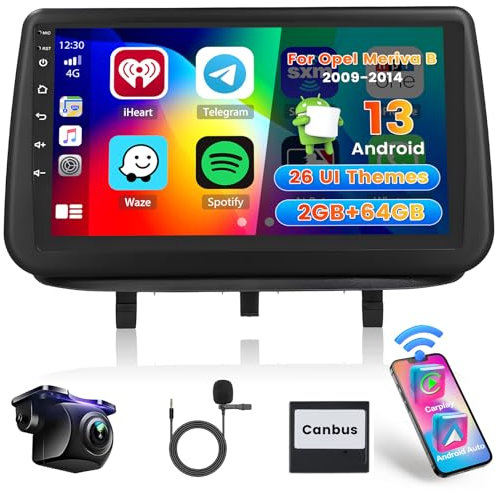 [2G+64G] Hikity Autoradio Für Opel Meriva B 2009-2014 Android 15 Wireless Carplay Android Auto 9Zoll Auto Radio mit 26UI FM RDS GPS Navi WiFi EQ Bluetooth MIC Rückfahrkamera