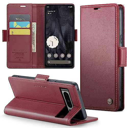 Phernykas Handyhülle für Pixel 8 Pro Hülle Leder,Magnetische Klapphülle mit kartenfach und Standfunktion Smartphone Schutzhülle Lederhülle Google Pixel 8 Pro Flip Book Case (Rot)