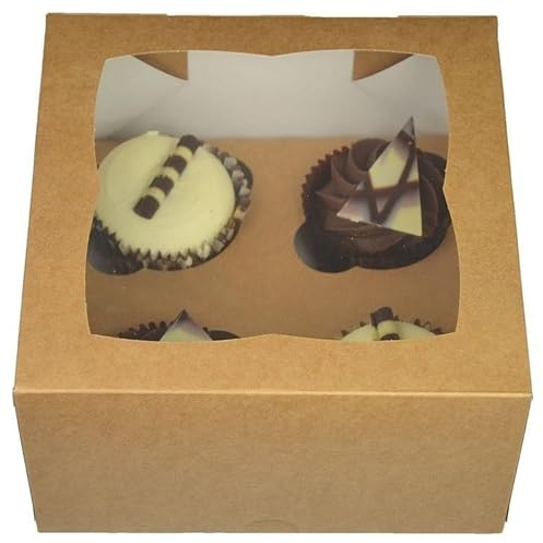 LARRYROO Kraft Brown Windowed Cupcake Box | 4 Cavity | Cup Cake Boxes & inserts (5)