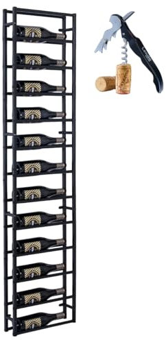 Lendo Online - Portabottiglie da Parete in Acciaio Verniciato Nero – Design Moderno per 6/12/24 Bottiglie – Include Cavatappi – Montaggio a Muro (12.0)