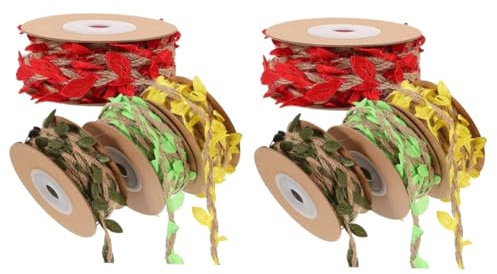 FRCOLOR 2 Sätze Simulation Verlässt Hanfseil Juteseil Sackleinenband Kabel Aufhänger Schleife Künstliche Hängepflanzen Girlande Seil Basteln Jute-blatt-band Haken Stoff 4 Rollen * 2