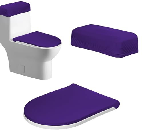 Toilet Tank Lid Cover ，Toilet Lid & Tank Covers Set,Bathroom Toilet Seat Cover with Elastic Bottom，Universal 2 Pack (dark purple)