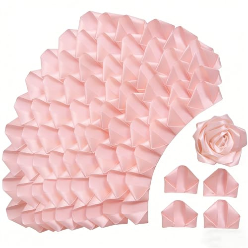 Lot de 300 pétales de rose en satin pré-faits à moitié finis pour bouquets de roses éternelles, bouquets de fleurs éternelles, pour mariage, anniversaire de mariage, anniversaire (300 pièces, rose