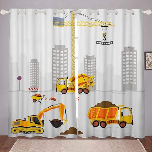Loussiesd Kinder Blickdichte Vorhänge Konstruktion Auto Druck Vorhänge 183x117cm Cartoon Paw Patrol Fenstervorhang Dekorative Weiche Mikrofaser Gardinen für Jungen