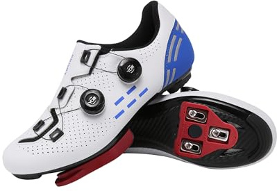 Cycling Shoes Mens Road MTB Cycling Shoes SPD-SL Compatible with Peloton Bike Indoor Outdoor Road Bike Riding Shoes Men's & Women's Black (White Blue-Road-Delta,8)