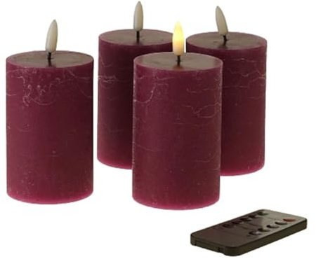 Fachhandel Plus LED Kerzen mit Timer – Stumpenkerzen aus Echtwachs mit 3D Flamme & Fernbedienung – LED Echtwachskerzen in verschiedenen Farben & Größen – Ø 6,5/7,5 cm (Lila, 10 x 6,5 cm)