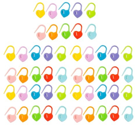 lvifloae 50 Stück Häkelmaschenmarkierer, Kunststoff-Häkelnadeln, Herzform, Stricknadelclips, Bunte DIY-Maschenmarkierer für Handarbeiten, Handarbeiten, Heimweben, Basteln