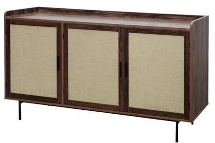 Calicosy - Aparador de 3 puertas, decoración de nogal con fachadas de tela, colección Jetson – Mueble de almacenamiento estilo vintage para salón o comedor – 140 x 39,5 x 79 cm