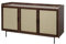 Calicosy - Aparador de 3 puertas, decoración de nogal con fachadas de tela, colección Jetson – Mueble de almacenamiento estilo vintage para salón o comedor – 140 x 39,5 x 79 cm
