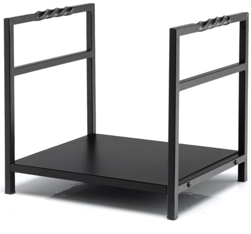 Porta legna da ardere in ferro battuto maniglia pratica piedi rialzati carico max 50kg per camino braciere nero 20_0005191