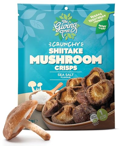 The Giving Tree Vacuum Fried Mushroom Veggie Crisps I Vegan, Gluten Free Nutritional Crisps (Pack of 6, Shitake Mushroom Sea Salt)