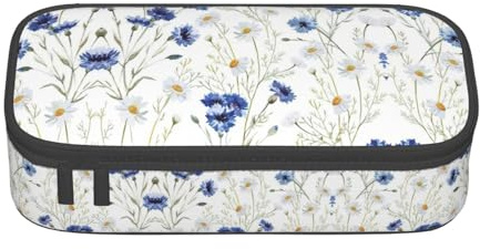 OTTKGGA Federmäppchen mit Reißverschluss, Motiv: Wildblumen und Kornblumen, Gänseblümchen, großes Fassungsvermögen, Schreibwaren, Organizer, Make-up-Tasche für Schule, Büro, Reisen, Schwarz