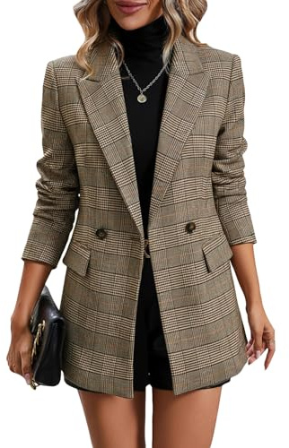 Mina Self 2025 Damen-Blazer mit Hahnentrittmuster und Karomuster, vollständig gefüttert, eleganter Business-Anzug, lässiger Büroanzug mit Taschen