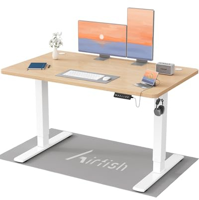 Airfish Höhenverstellbarer Schreibtisch 120x60cm, Kinder Schreibtisch Höhenverstellbar Elektrischer mit Memory-Funktion, Bürotisch Höhenverstellbar für Home Office Steh-Sitz Tisch Standing Desk Beige