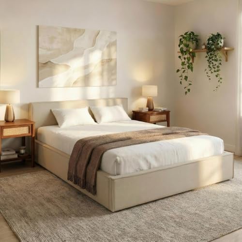 IDIMEX Polsterbett Pesaro 140x200 cm, Beige – Bettgestell inkl. Lattenrost, strapazierfähiger Stoffbezug in Leinen-Optik, modernes Doppelbett mit Kopfteil für Schlafzimmer