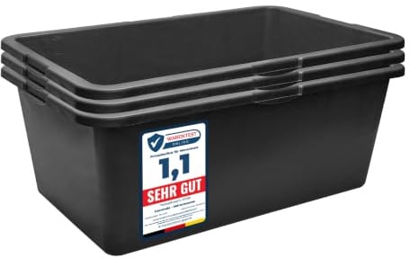 Garronda Mörtelwanne 3 Pack 80 L Mörtelkübel Baueimer Maurerkübel GD-0169 | Rechteckig, aus recyceltem PE, mit Füllstandsskala, verstärktem Boden und Rand sowie geformten Griffen für Bau und Garten
