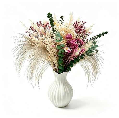 Trockenblumen mit Pampasgras und Schleierkraut für frühlingshafte Heimdekoration, Boho-Dekoration, Tisch- und Wanddekoration bei Hochzeiten