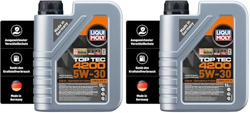 LIQUI MOLY Top Tec 4200 5W-30 New Generation | 1 L | Synthesetechnologie Motoröl | Art.-Nr.: 3706, farblos (Packung mit 2)