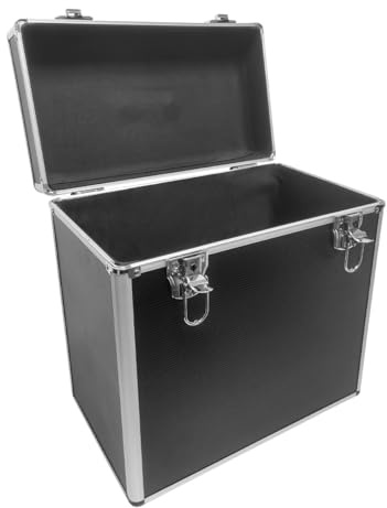 12 LP DJ Vinyl Record Flight Case Album Storage Box Retro (Black)