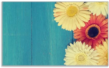 Wallario Frühstücksbrettchen aus Glas, Glasunterlage, Glasbrettchen Bunte Gerbera auf Holz, Größe 14 x 23 cm, Sicherheitsglas