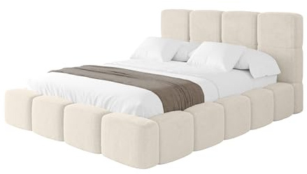 ALTDECOR Polsterbett mit Bettkasten und Lattenrost, Bett mit Matratze H3/H4, Kopfteil, Boxbett, Doppelbett mit Stauraum - NATA 200x200 Hellbeige