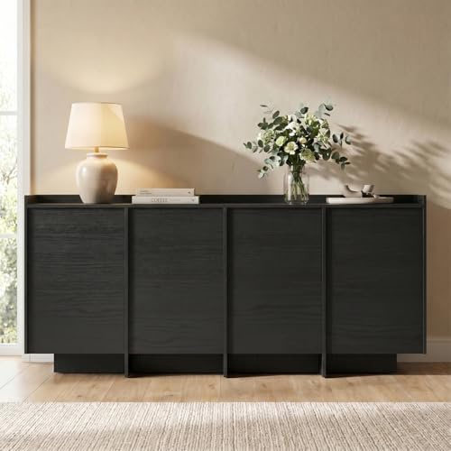 skølm Meili Kommode, 8 Fächer, 4 Türen mit Push-to-Open, Schwarz Holzoptik | Sideboard Wohnzimmer, Kommodenschrank für Schlafzimmer/Flur, TV-Schrank 38 cm tief, höhenverstellbare Füße & Einlegeböden