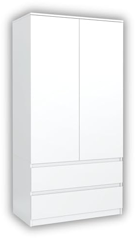 meble masztalerz Kleiderschrank mit 2 Türen, Weiß 180x90x50cm | Kleiderschränke Schlafzimmer, Wohnzimmer Schrank, Schlafzimmerschrank, Garderobenschrank , Schrank