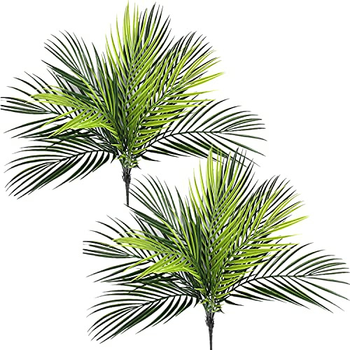 CATTREE Artificial Tropical Palm Plants, Faux Plant Plastic Shrubs Fern Leaves Coconut Tree Fake Bushes for Indoor Outdoor Verandah Office Table Centerpieces Arrangements DIY Decoration - 2 Pcs