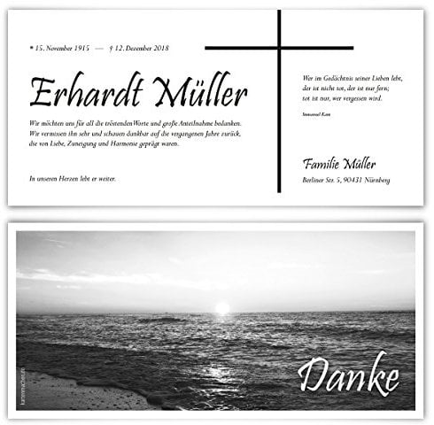 30 x Trauer Dankeskarten Danksagung Danksagungskarten Trauerkarten individuell - Schwarz-Weiß Sonnenaufgang