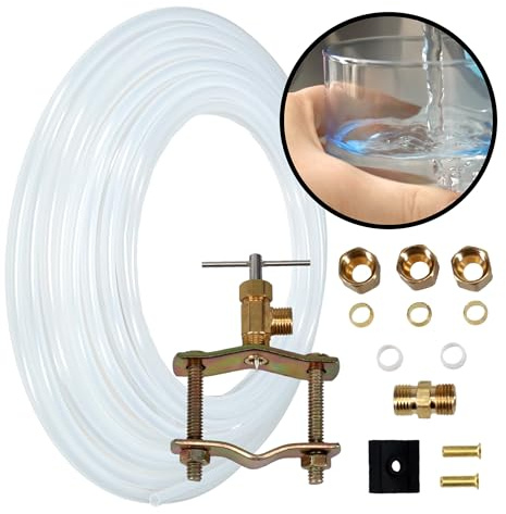 Ice Maker Supply Line and Humidifier Installation Kit for Refrigerators & Freezers, 1/4” x 25’ Poly Tubing, Includes Quick Connect Saddle Valve, Compression Fittings and Adapters