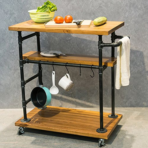 MBQQ tragbar Küche Insel auf Rädern, Holz und Metall Rolling Küchenrollwagen, 3-Tier-An aufbewahrungsregal, geeignet für kleine Küchen und Outdoor-Gelegenheiten